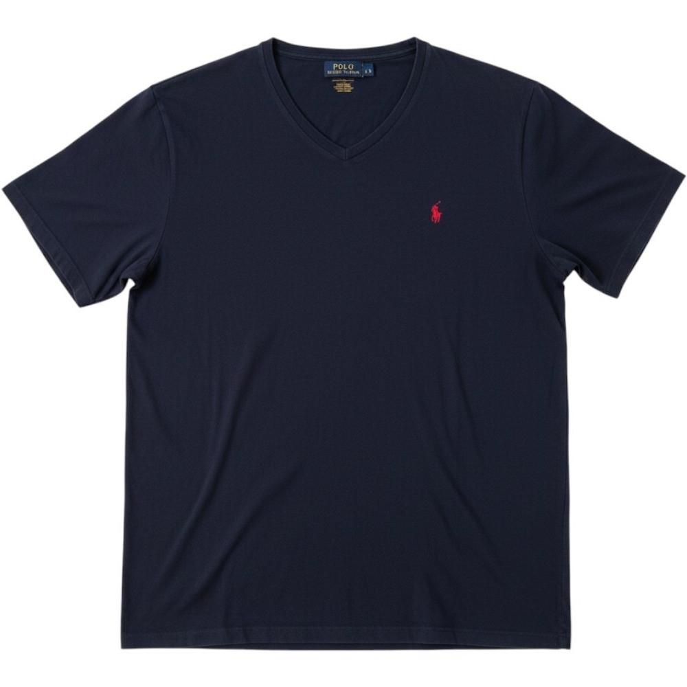 Polo Ralph Lauren Mens XXL Navy Blue V-Neck T-Shirt Red Pony Logo Short Sleeve